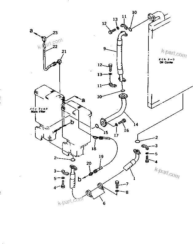 Komatsu parts book diagram for PC1000-1 S/N 10001-UP: OIL COOLER PIPING