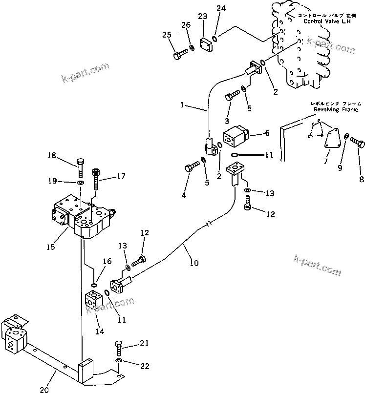 Komatsu parts book diagram for PC1000-1 S/N 10001-UP: BOOM CYLINDER PIPING (FOR CONTROL VALVE ? L.H.) (CHASSIS SIDE)(#10001-10020)