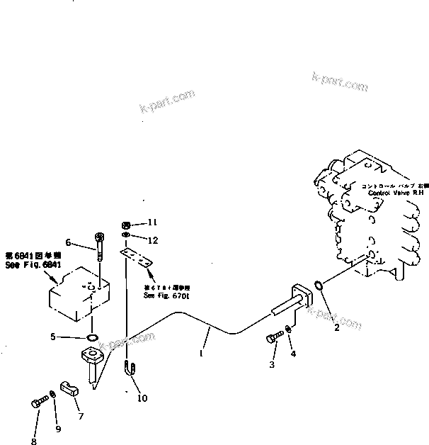 Komatsu parts book diagram for PC1000-1 S/N 10001-UP: ARM CYLINDER HEAD PIPING (FOR CONTROL VALVE ? R.H.) (CHASSIS SIDE)