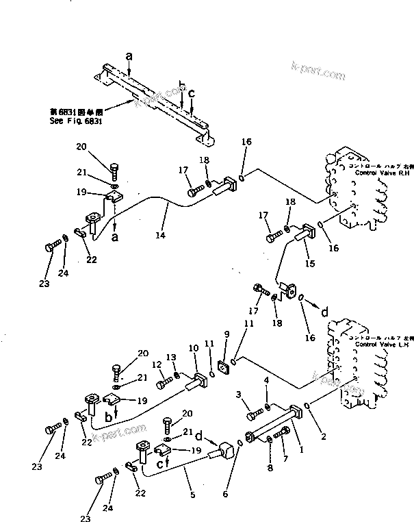 Komatsu parts book diagram for PC1000-1 S/N 10001-UP: BUCKET CYLINDER PIPING (CHASSIS SIDE)