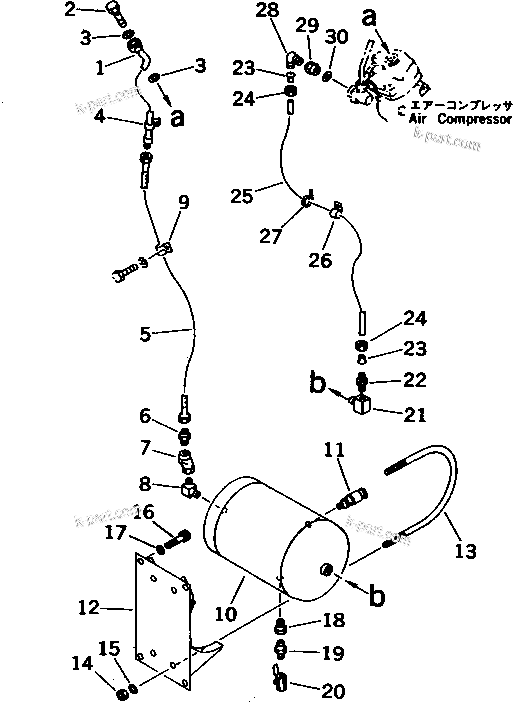 Komatsu parts book diagram for PC1000-1 S/N 10001-UP: AIR PIPING (COMPRESSOR ? GOVERNOR TO TANK) (FOR EC)(#10253-)