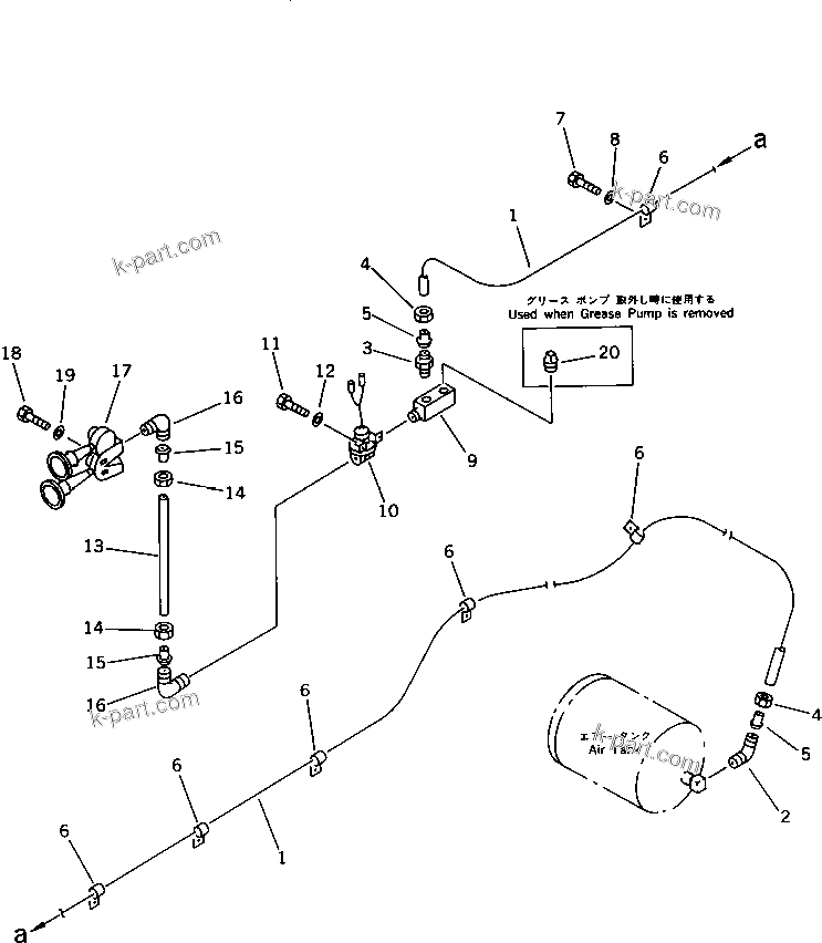Komatsu parts book diagram for PC1000-1 S/N 10001-UP: AIR PIPING (TANK TO HORN)
