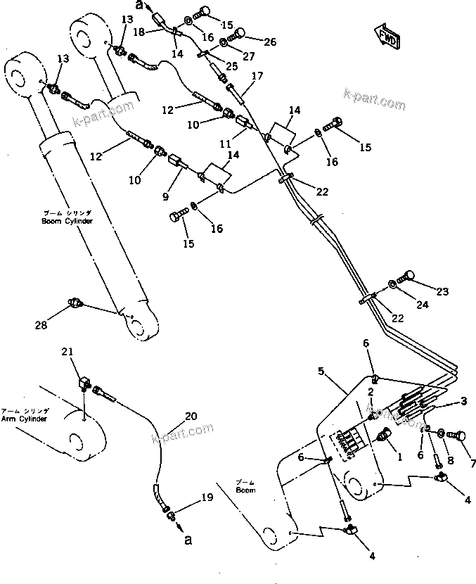 Komatsu parts book diagram for PC1000-1 S/N 10001-UP: WORK EQUIPMENT LUBRICATION (BOOM SIDE) (FOR SHORT BOOM)(#10001-10102)