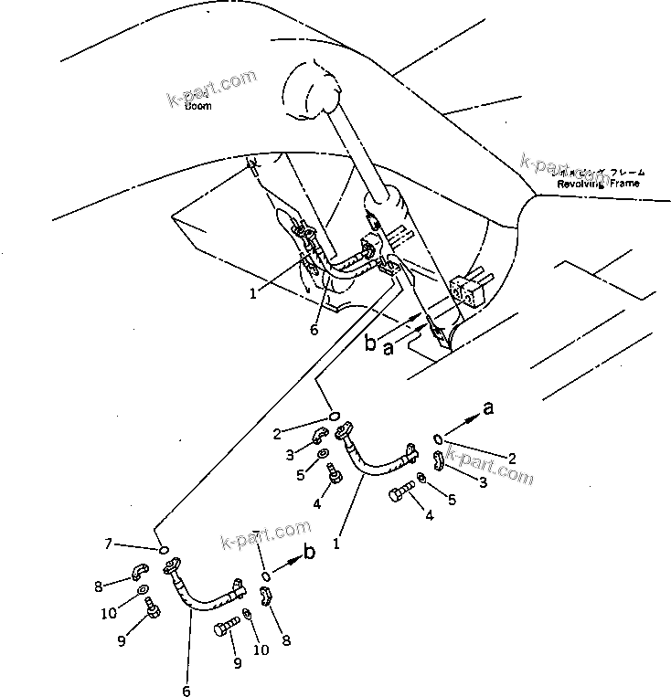 Komatsu parts book diagram for PC1000-1 S/N 10001-UP: BOOM CYLINDER PIPING (ATTACHMENT SIDE)