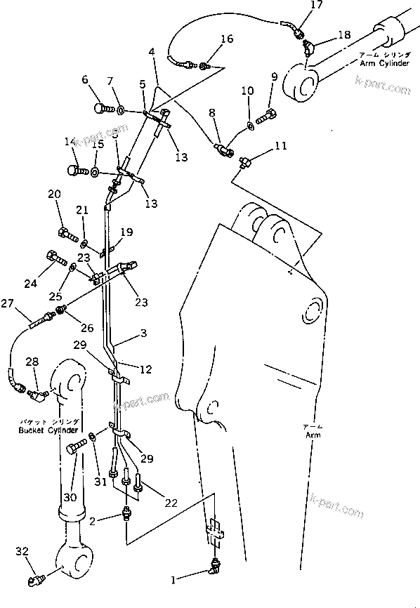 Komatsu parts book diagram for PC1000-1 S/N 10001-UP: WORK EQUIPMENT LUBRICATION (ARM SIDE) (FOR SEMI-LONG ARM)