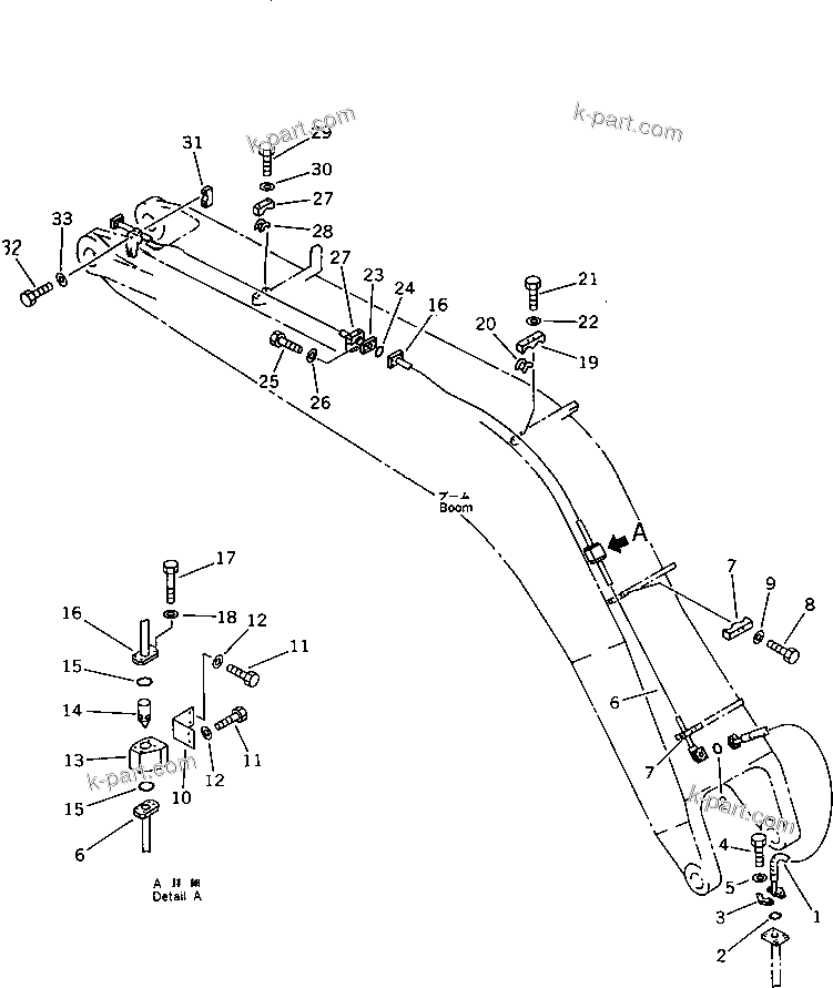 Komatsu parts book diagram for PC1000-1 S/N 10001-UP: BUCKET CYLINDER PIPING (BOOM SIDE) (CYLINDER BOTTOM LINE)