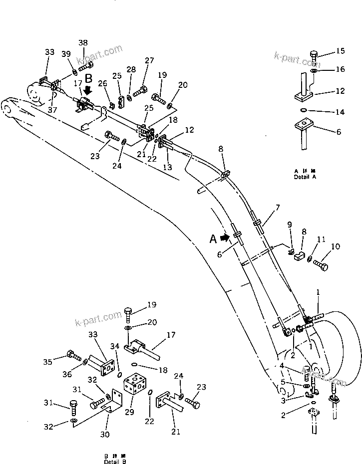 Komatsu parts book diagram for PC1000-1 S/N 10001-UP: BUCKET CYLINDER PIPING (BOOM SIDE) (CYLINDER HEAD LINE)
