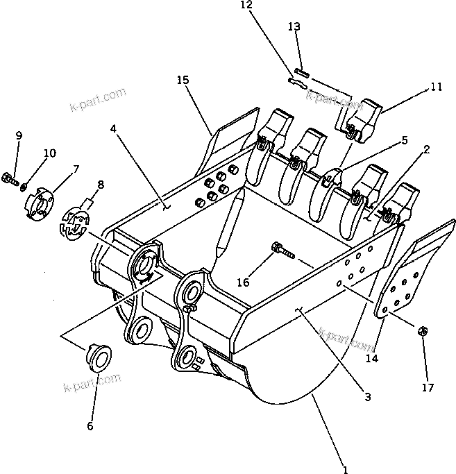 Komatsu parts book diagram for PC1000-1 S/N 10001-UP: BUCKET ? 3.8M3 ? WIDTH 1890MM