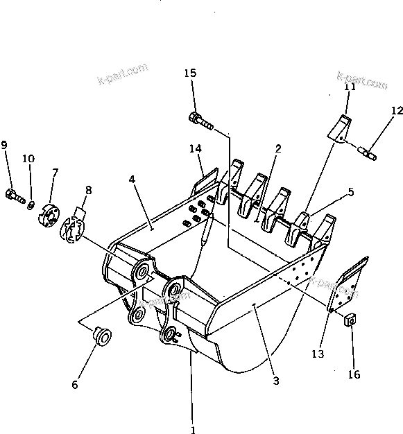 Komatsu parts book diagram for PC1000-1 S/N 10001-UP: BUCKET ? 4.7M3 ? WIDTH 2100MM (HORIZONTAL PIN TYPE)