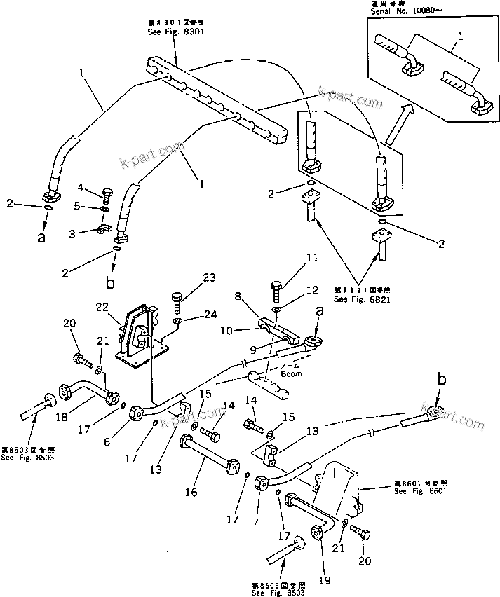 Komatsu parts book diagram for PC1000-1 S/N 10001-UP: BUCKET CYLINDER PIPING (1/3) (FOR LOADER) (BOOM SIDE)