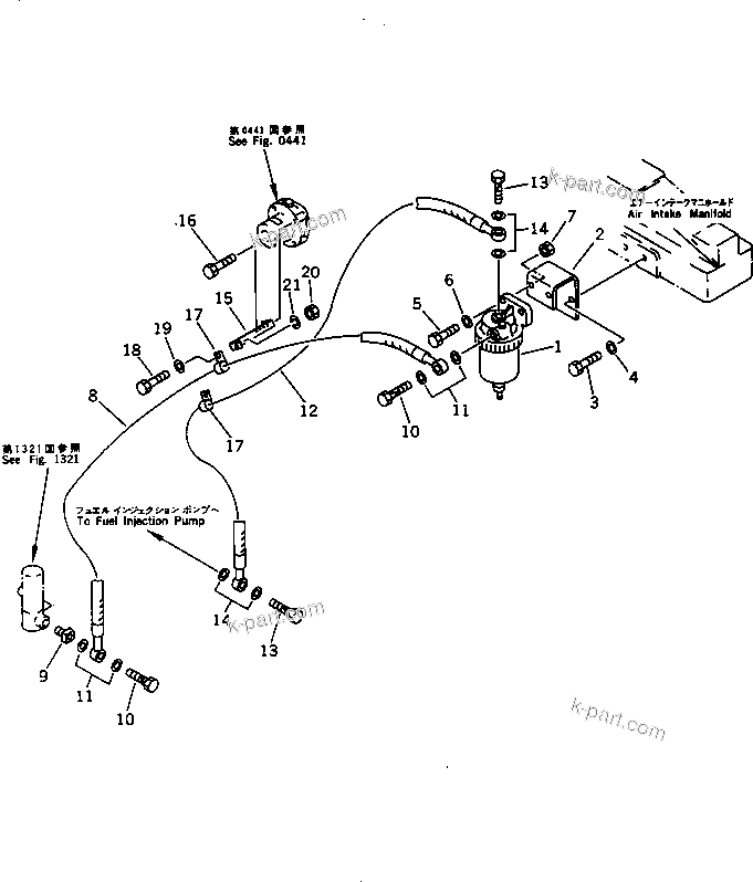 Komatsu parts book diagram for PC1000SP-1 S/N 10001-UP: WATER SEPARATOR AND PIPING