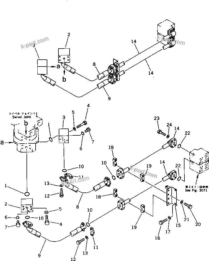 Komatsu parts book diagram for PC1000SP-1 S/N 10001-UP: TRAVEL PIPING (SWIVEL JOINT TO/FROM BLOCK)