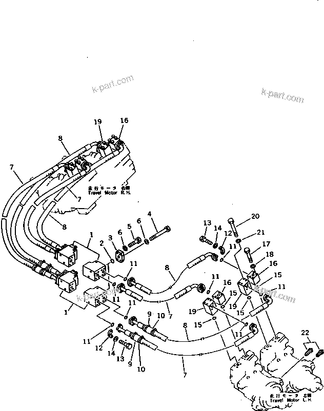 Komatsu parts book diagram for PC1000SP-1 S/N 10001-UP: TRAVEL PIPING (BLOCK TO/FROM MOTOR)
