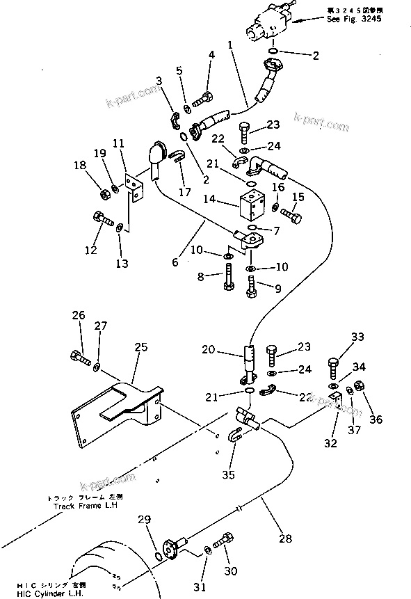 Komatsu parts book diagram for PC1000SP-1 S/N 10001-UP: HIC PIPING (RELIEF VALVE TO HIC CYLINDER ? L.H.)