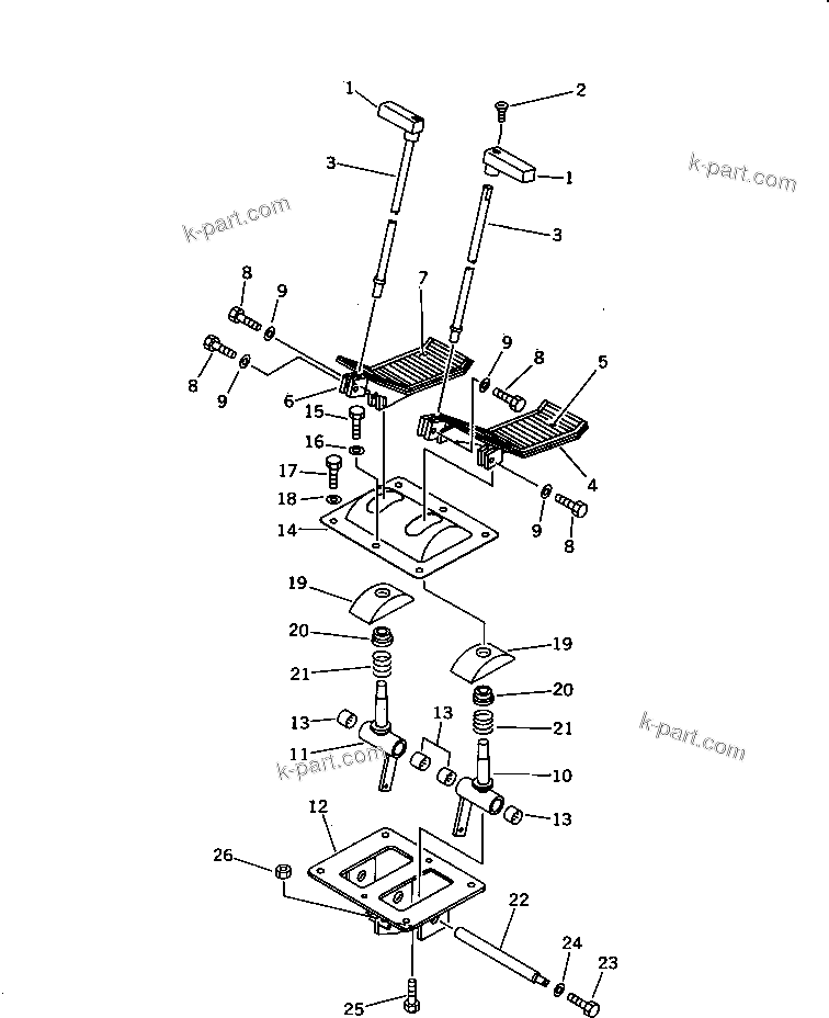 Komatsu parts book diagram for PC1000SP-1 S/N 10001-UP: TRAVEL CONTROL LEVER AND PEDAL