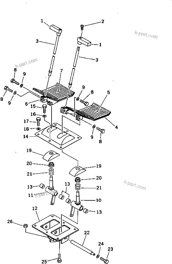 Komatsu parts book diagram for PC1000SP-1 S/N 10001-UP: TRAVEL CONTROL LEVER AND PEDAL (WITH WIDE PEDAL)