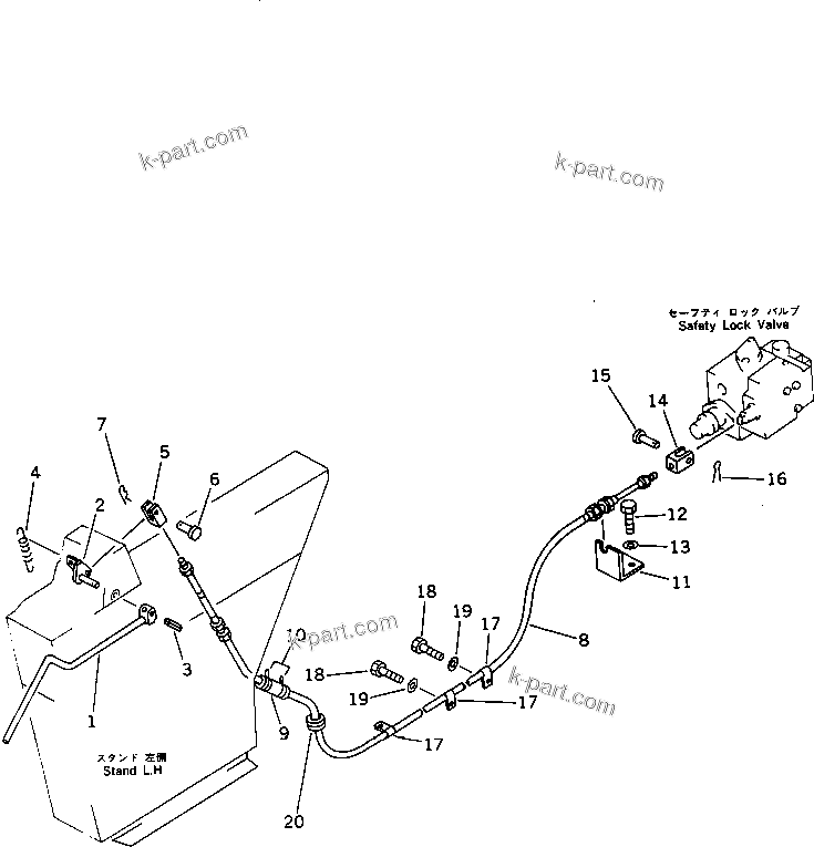 Komatsu parts book diagram for PC1000SP-1 S/N 10001-UP: SAFETY LOCK LEVER CONTROL (FOR LOW CAB)