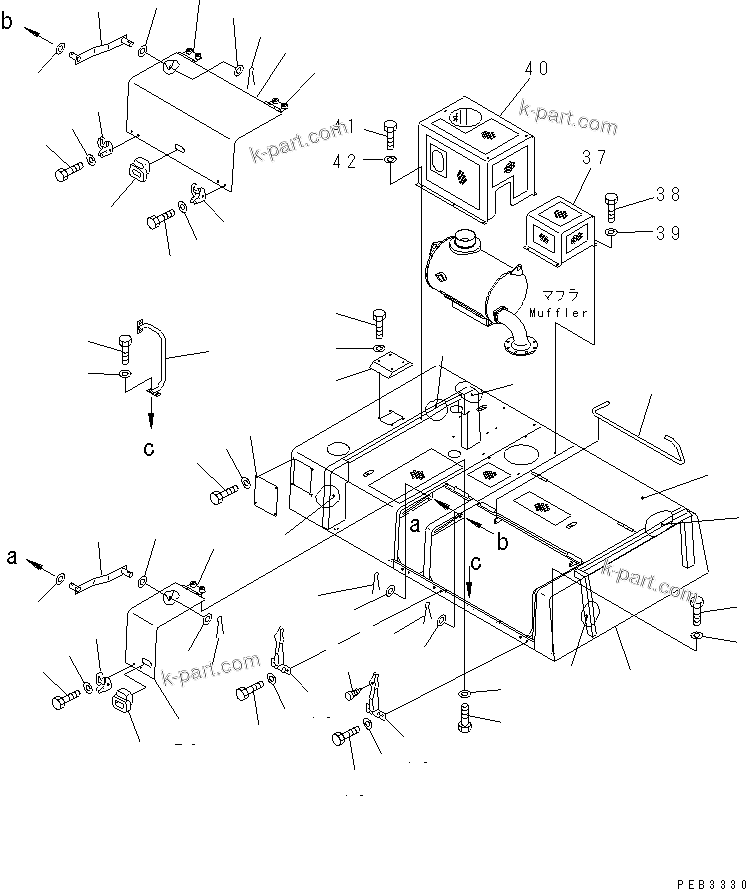 Komatsu parts book diagram for PC1000SP-1 S/N 10001-UP: HOOD (WITH VANDALISM) (WITH OUTSIDE MUFFLER)(#10351-)