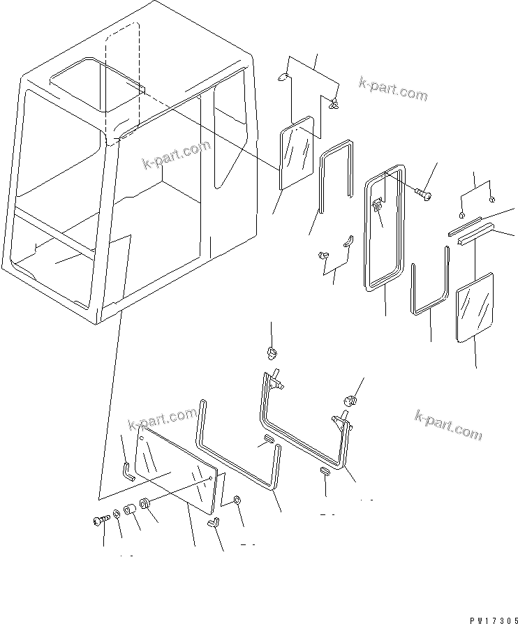 Komatsu parts book diagram for PC1000SP-1 S/N 10001-UP: HIGH MOUNT OPERATOR'S CAB (REAR WINDOW RIGID TYPE) (3/7)(#10354-)