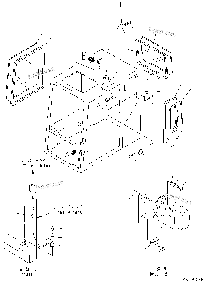 Komatsu parts book diagram for PC1000SP-1 S/N 10001-UP: HIGH MOUNT OPERATOR'S CAB (REAR WINDOW RIGID TYPE) (4/7)(#10354-)