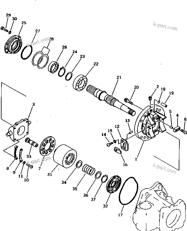 Komatsu parts book diagram for PC1000SP-1 S/N 10001-UP: HYDRAULIC PUMP NO.2 (PUMP 2/5) (3/8)