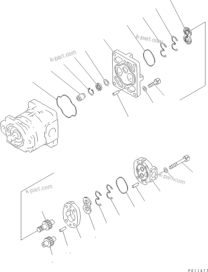 Komatsu parts book diagram for PC1000SP-1 S/N 10001-UP: HYDRAULIC GEAR PUMP (2/2)
