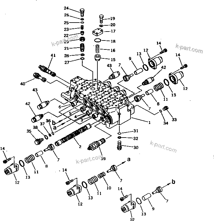 Komatsu parts book diagram for PC1000SP-1 S/N 10001-UP: L.H. CONTROL VALVE (1/3)