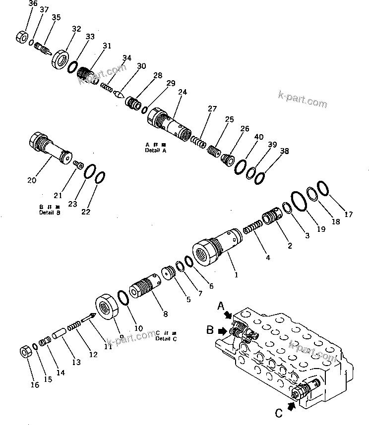 Komatsu parts book diagram for PC1000SP-1 S/N 10001-UP: R.H. CONTROL VALVE (2/4)