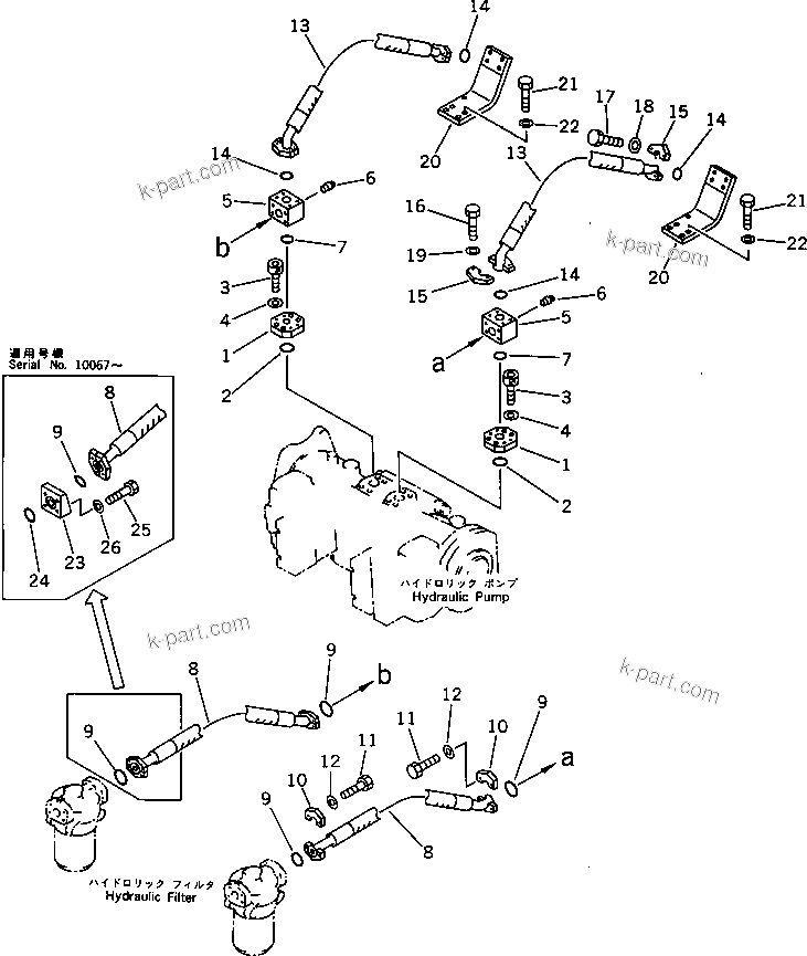 Komatsu parts book diagram for PC1000SP-1 S/N 10001-UP: NO.1 PUMP TO LINE FILTER PIPING