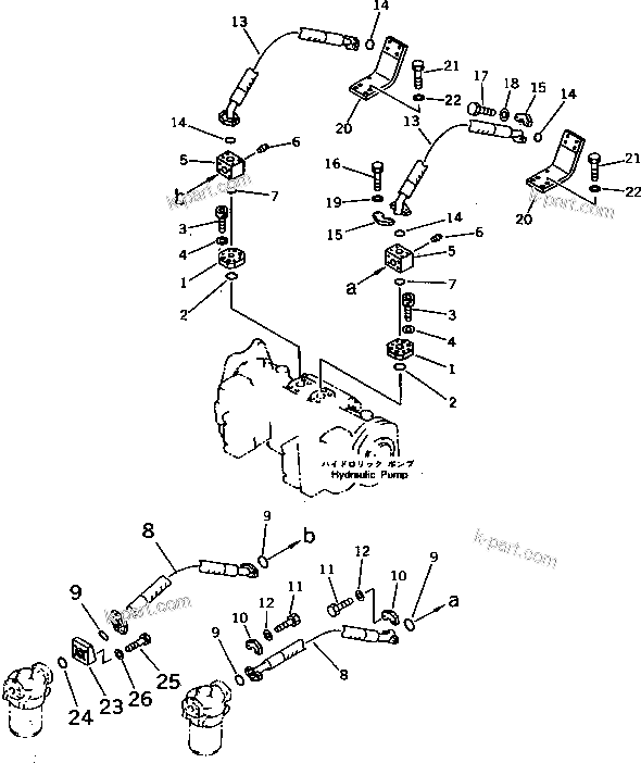 Komatsu parts book diagram for PC1000SP-1 S/N 10001-UP: NO.1 PUMP TO LINE FILTER PIPING (+55ЯC SPEC.)(#10340-)