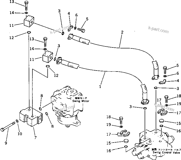 Komatsu parts book diagram for PC1000SP-1 S/N 10001-UP: REAR SWING MOTOR PIPING