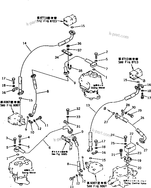 Komatsu parts book diagram for PC1000SP-1 S/N 10001-UP: RETURN PIPING (FOR SWING LINE) (+55ЯC SPEC.)(#10340-)