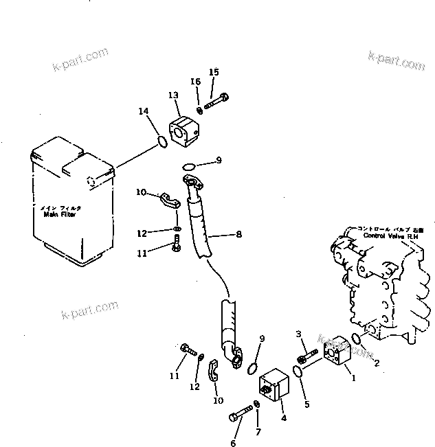 Komatsu parts book diagram for PC1000SP-1 S/N 10001-UP: CONTROL VALVE ? R.H. TO MAIN FILTER PIPING