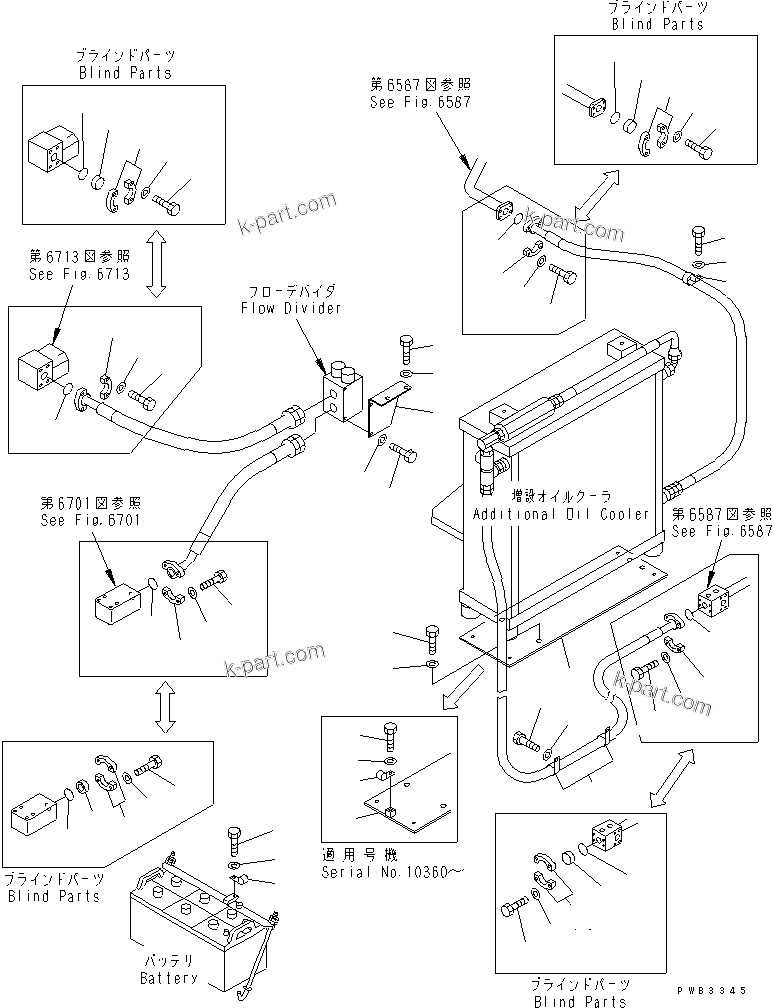 Komatsu parts book diagram for PC1000SP-1 S/N 10001-UP: ADDITIONAL OIL COOLER PIPING(#10340-)