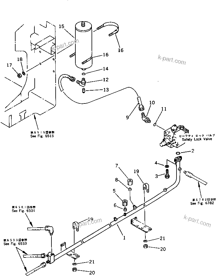 Komatsu parts book diagram for PC1000SP-1 S/N 10001-UP: SAFETY LOCK VALVE TO ACCUMULATOR PIPING (FOR BACKHOE)