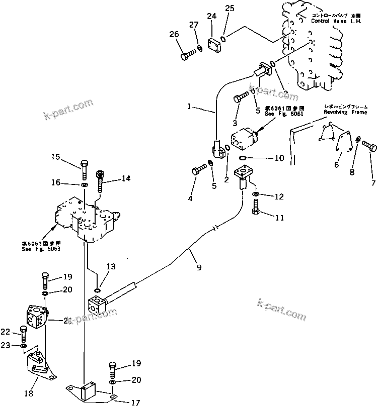 Komatsu parts book diagram for PC1000SP-1 S/N 10001-UP: BOOM CYLINDER PIPING (FOR CONTROL VALVE ? L.H.) (CHASSIS SIDE)(#10021-)