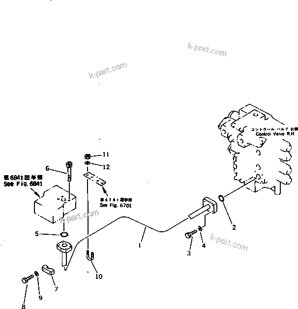 Komatsu parts book diagram for PC1000SP-1 S/N 10001-UP: ARM CYLINDER HEAD PIPING (FOR CONTROL VALVE ? R.H.) (CHASSIS SIDE)