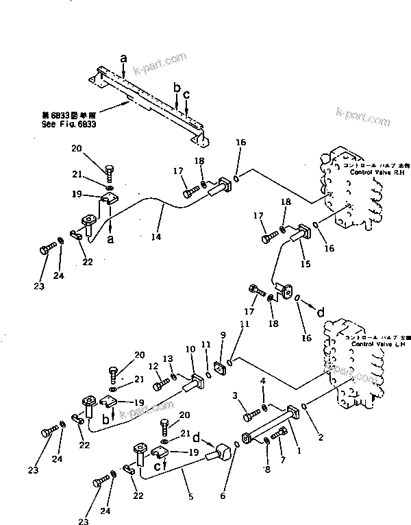 Komatsu parts book diagram for PC1000SP-1 S/N 10001-UP: BUCKET CYLINDER PIPING (CHASSIS SIDE) (+55ЯC SPEC.)(#10340-)