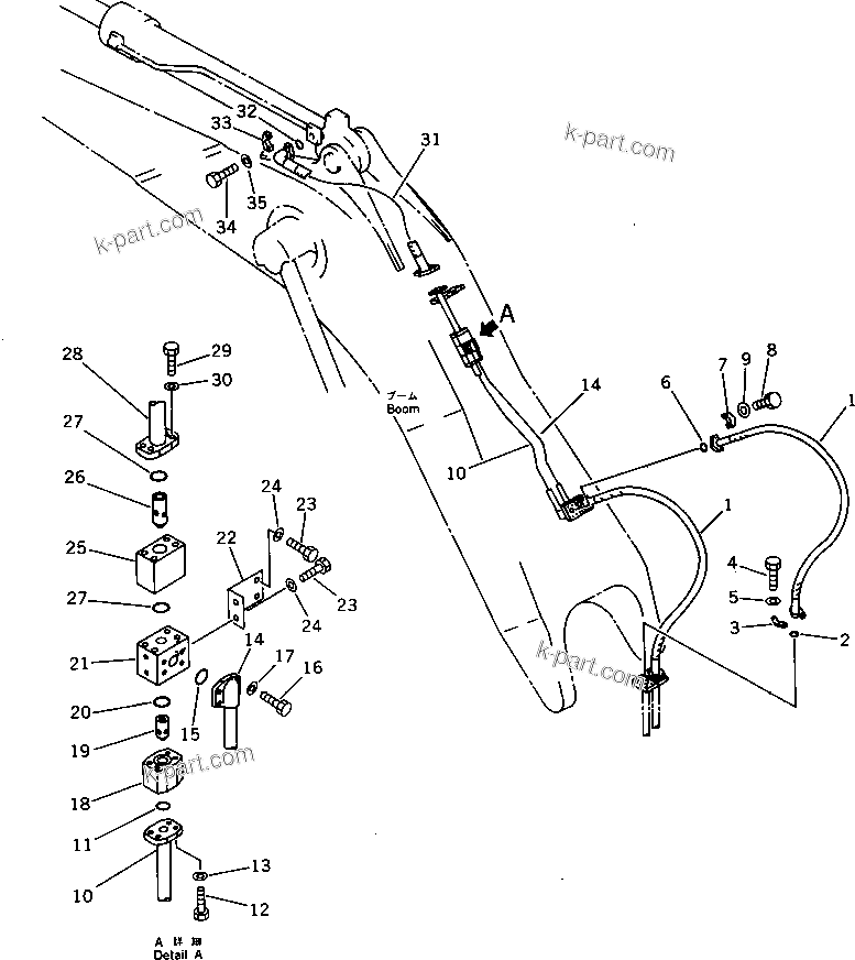 Komatsu parts book diagram for PC1000SP-1 S/N 10001-UP: ARM CYLINDER PIPING (CYLINDER HEAD LINE) (FOR SHORT BOOM ? HEAVY  DUTY)(#10351-)