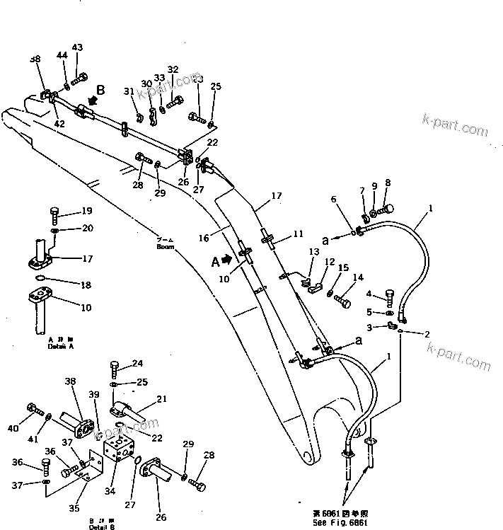 Komatsu parts book diagram for PC1000SP-1 S/N 10001-UP: BUCKET CYLINDER PIPING (BOOM SIDE) (CYLINDER BOTTOM LINE)        (FOR SHORT BOOM ? HEAVY DUTY)(#10351-)