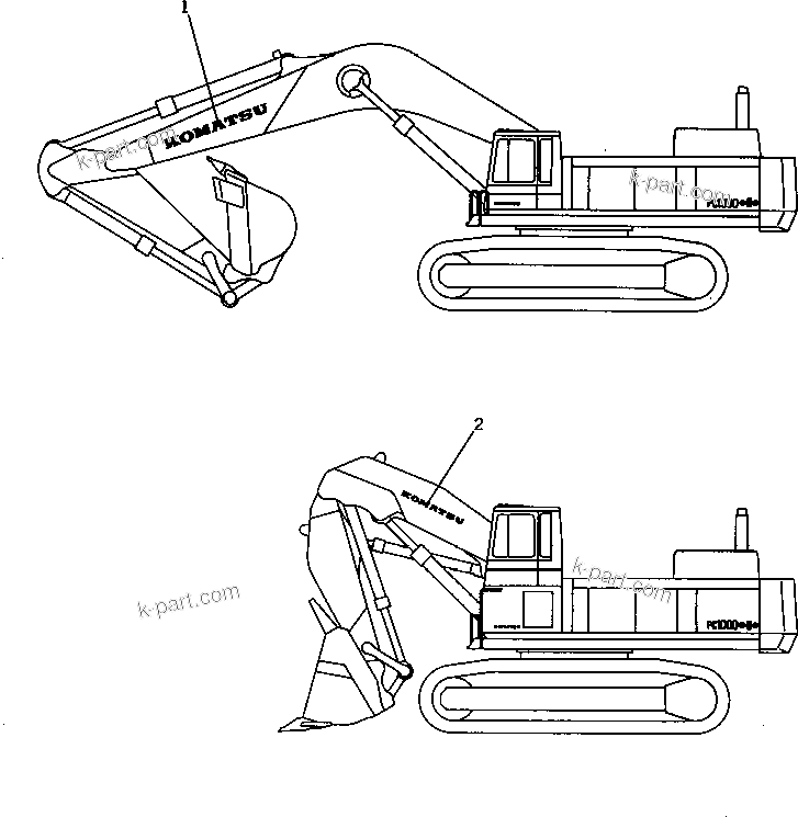 Komatsu parts book diagram for PC1000SP-1 S/N 10001-UP: MARKS AND PLATES (WORK EQUIPMENT SIDE) (FOR USA AND PUERTORICO)