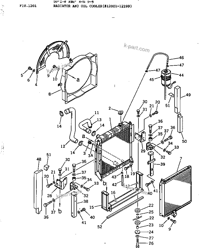 Komatsu parts book diagram for PC100L-3 S/N 12001-UP: RADIATOR AND OIL COOLER(#12001-12199)