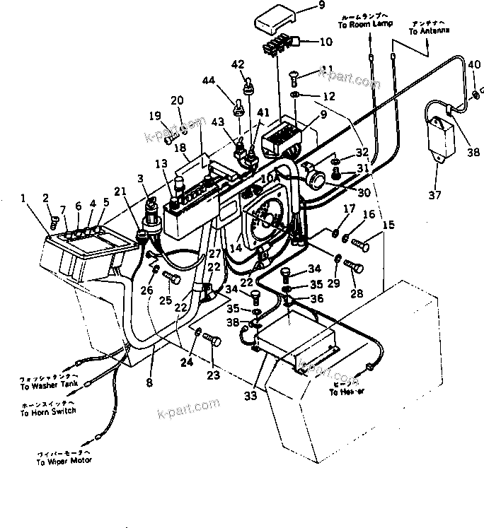 Komatsu parts book diagram for PC100L-3 S/N 12001-UP: INSTRUMENT PANEL (FOR LONG LEVER CONTROL)(WITH AUTO DECELERATION)(WITH SWING MECHANICAL BRAKE)(#12200-12325)