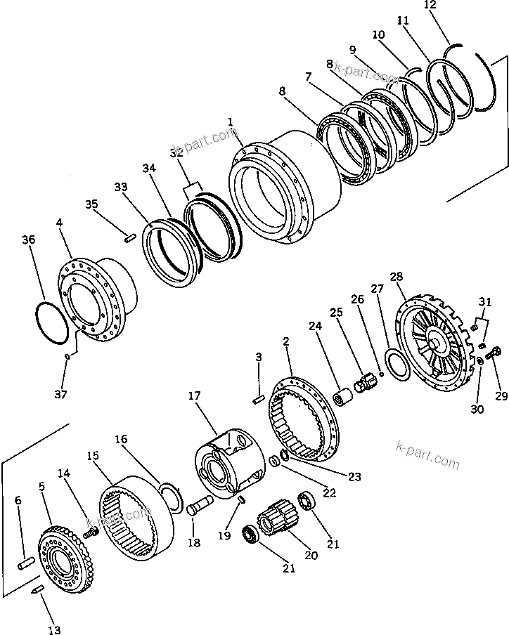 Komatsu parts book diagram for PC100L-3 S/N 12001-UP: TRAVEL MOTOR (1/2)