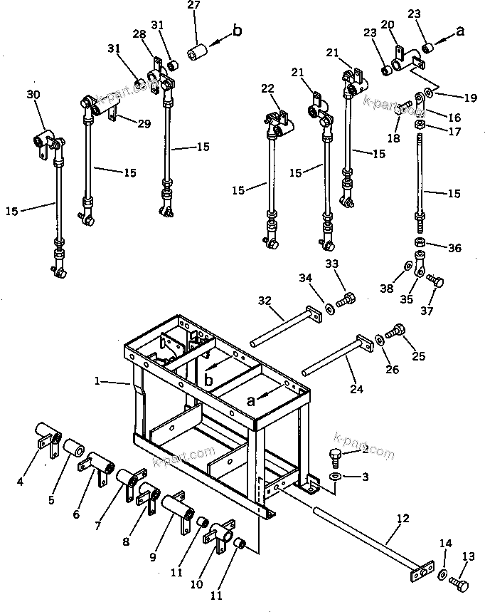 Komatsu parts book diagram for PC100L-3 S/N 12001-UP: VALVE CONTROL LINKAGE (2/3) (FOR LONG LEVER CONTROL)(#..-12199)