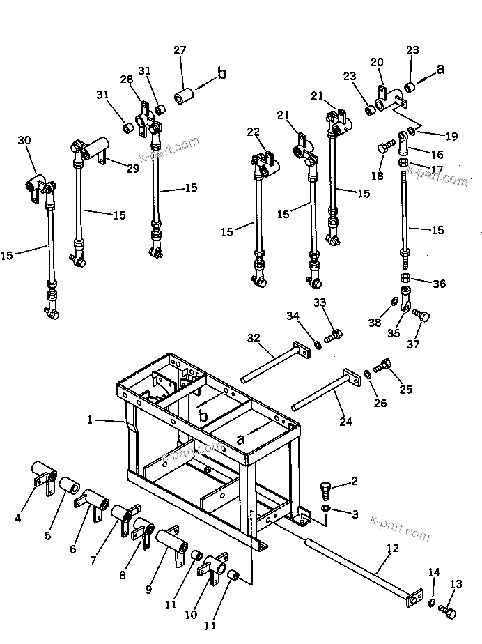 Komatsu parts book diagram for PC100L-3 S/N 12001-UP: VALVE CONTROL LINKAGE (2/3) (FOR LONG LEVER CONTROL)(#12200-)