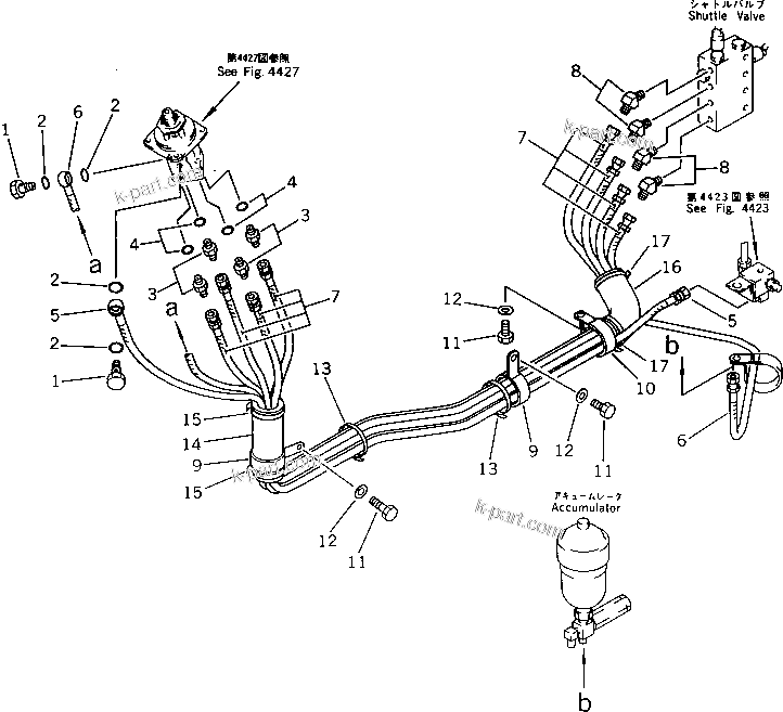 Komatsu parts book diagram for PC100L-3 S/N 12001-UP: HYDRAULIC PIPING (VALVE TO PPC VALVE ? R.H.) (FOR WRIST CONTROL)