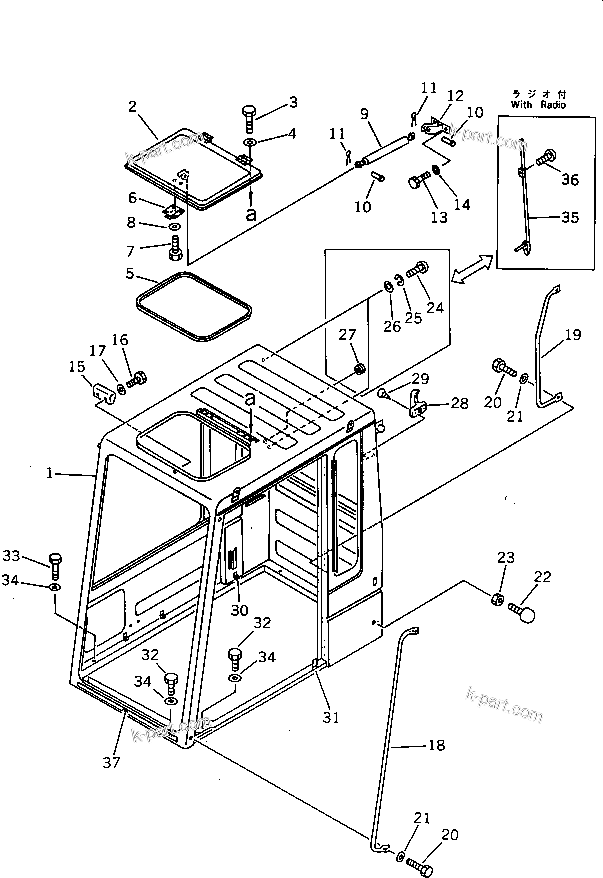Komatsu parts book diagram for PC100L-3 S/N 12001-UP: OPERATOR'S CAB (1/6) (EXCEPT JAPAN)(#12313-)
