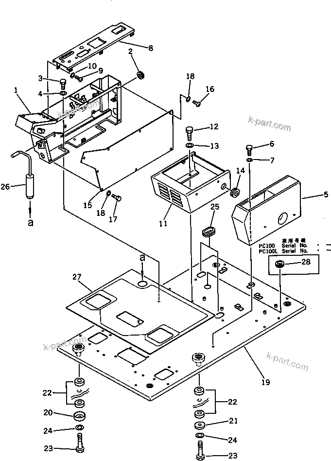 Komatsu parts book diagram for PC100L-3 S/N 12001-UP: OPERATOR'S CAB ? FLOOR FRAME (FOR LONG LEVER CONTROL)(#12015-12199)
