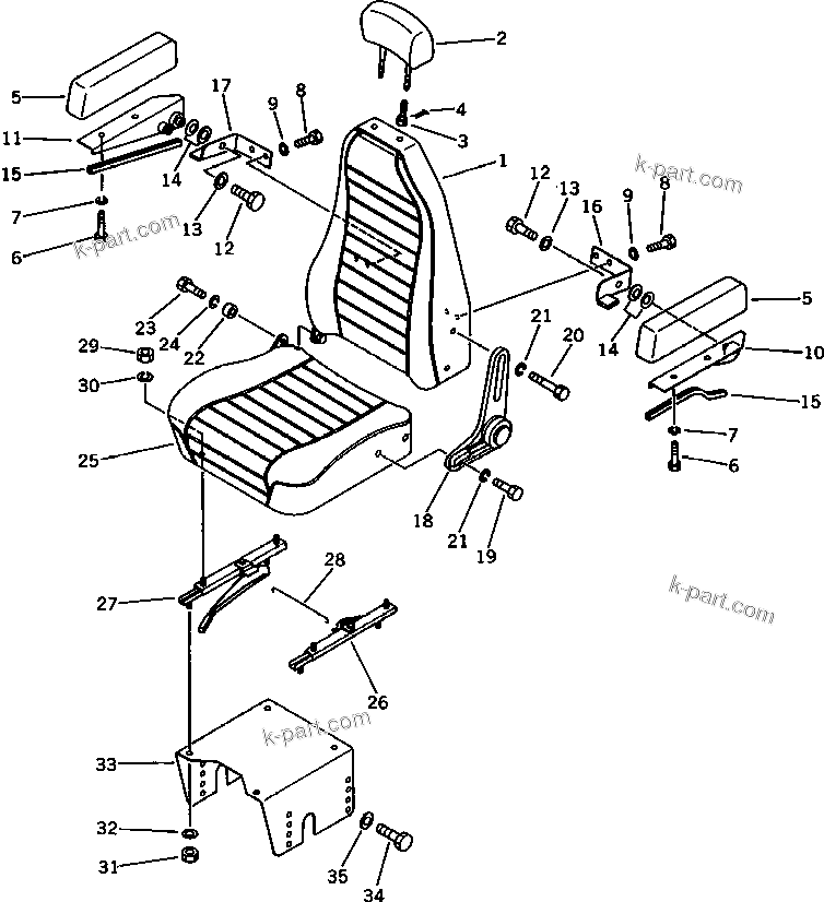 Komatsu parts book diagram for PC100L-3 S/N 12001-UP: OPERATOR'S SEAT (FOR LONG LEVER CONTROL)(#12001-12014)